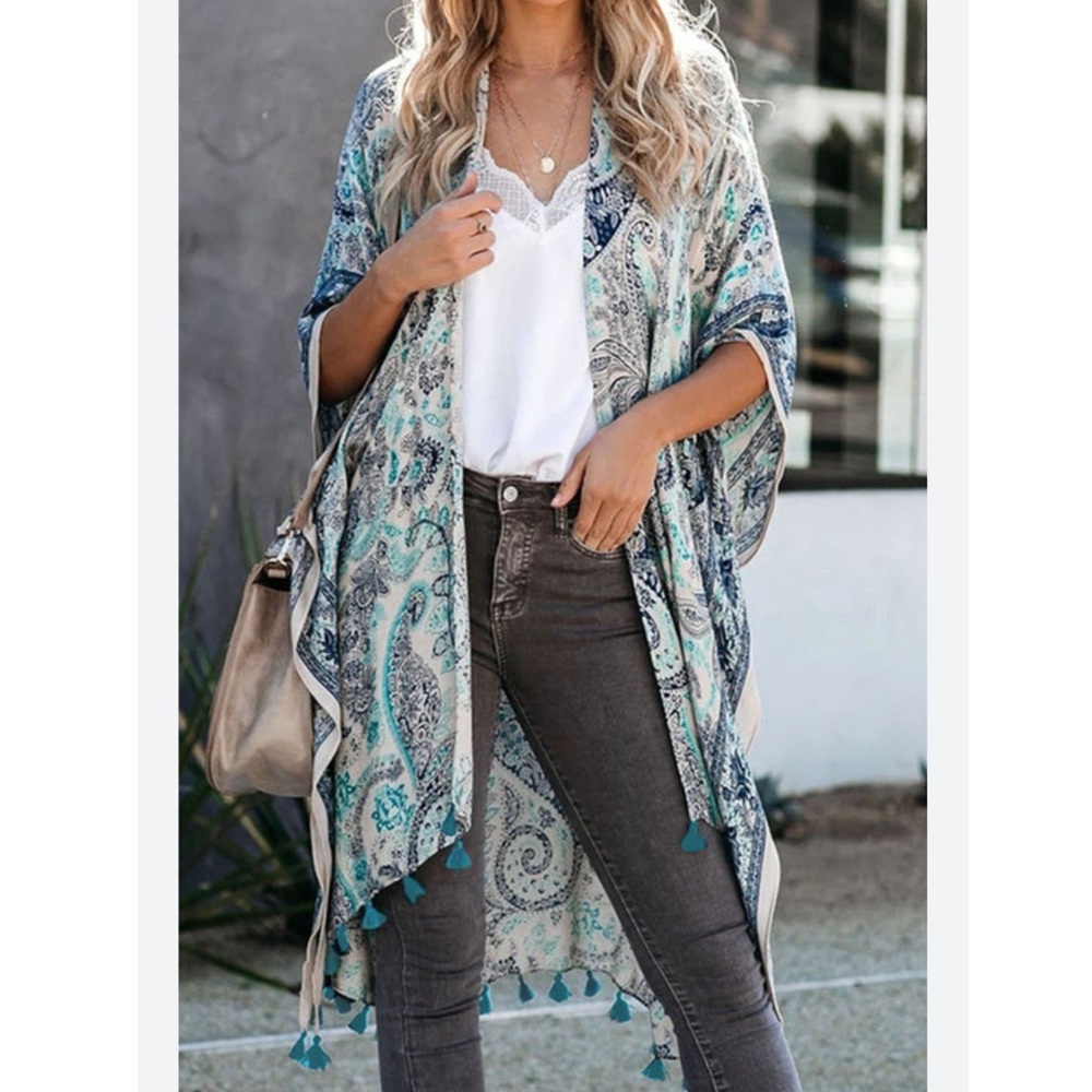 Macchia Di Ruggine Paisley Tassel Kimono Cardigan